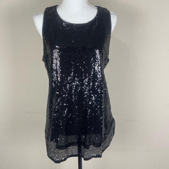 NWT Zeagoo Women Tank Top Sz Large Sequin Sheered Party Black - Picture 1 of 10